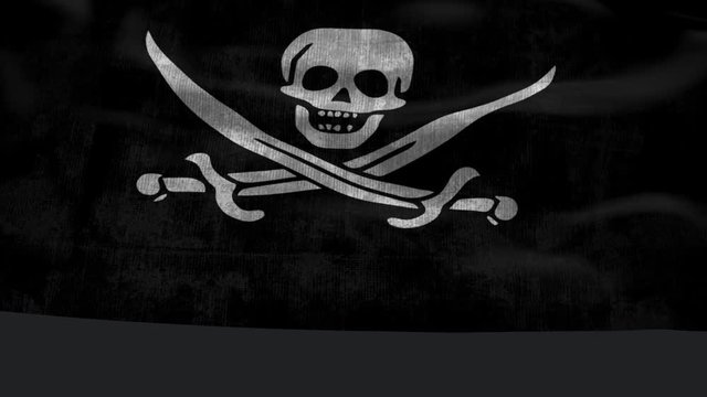 pirate flag with skull and cross bones waving - 3d animation.