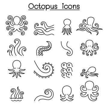 Octopus icon set in thin line style
