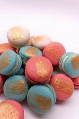 colorful macaroons on white background