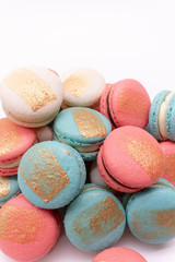 colorful macaroons on white background