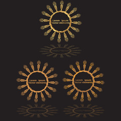Wheat ears, oats or barley three vector    logotypes set golden on black