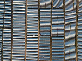 Aerial photo of greenhouses shot from above