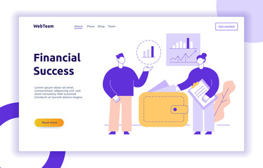 Vector teamwork and business strategy web page banner design template with big modern flat line people. Planning, finance illustration