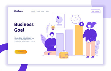 Vector teamwork and business strategy web page banner design template with big modern flat line people. Planning, finance illustration