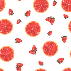 Seamless pattern of strawberry and grapefruit on a white background