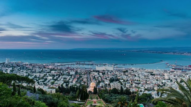  Haifa city and bay day to night transition timelapse.