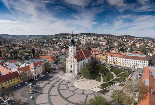 Bird eye view of Szekszard, Bela square