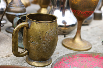 Antique handmade copper cup with patterns