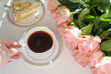Breakfast at home with coffee and cake