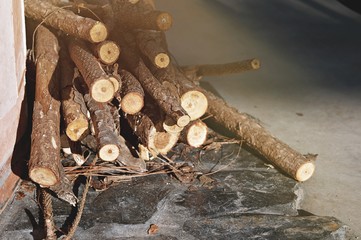 Pile of logs. Woodpile. Wood logs. Background of Firewood.