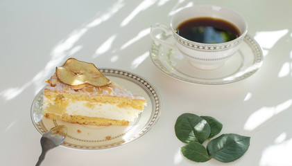 Breakfast at home with coffee and cake