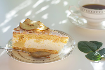 Breakfast at home with coffee and cake