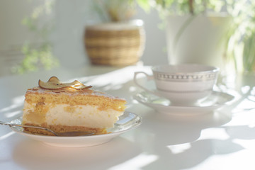 Breakfast at home with coffee and cake