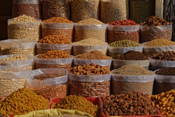 Nuts and dried fruit at market in India