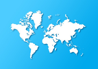 Detailed world map isolated on a blue background