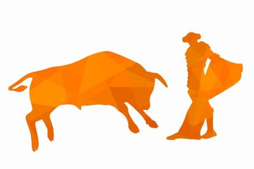 illustration of matador and bull , vector draw