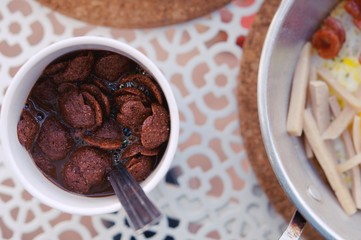 tasty Breakfast or snack. On the table. Top view 