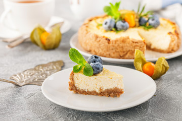 Homemade cheesecake with  blueberries