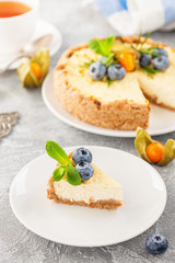 Homemade cheesecake with  blueberries