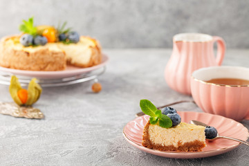 Homemade cheesecake with  blueberries