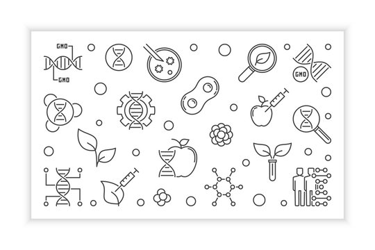 GMO concept vector simple horizontal banner in thin line style
