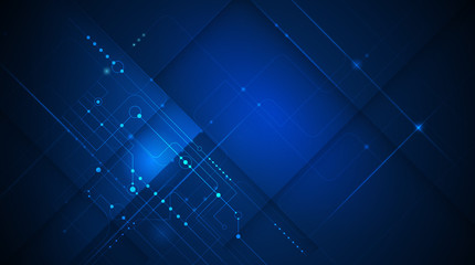 Vector motherboard or circuit board on blue background. Illustration computer hardware, integrated circuit system design. Abstract hi-tech futuristic, digital engineering, science technology concept