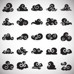 Asian clouds icons set on white background for graphic and web design. Simple vector sign. Internet concept symbol for website button or mobile app.