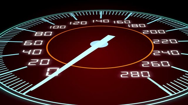Futuristic speedometer with red glow and increasing speed