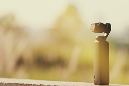Nakhonratchasrima, Thailand - MARCH 11, 2019: DJI Osmo Pocket Camera close up. Osmo pocket is the smallest 3-axis stabilized handheld camera.