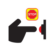 Press stop button icon. hand icon. one click stop.