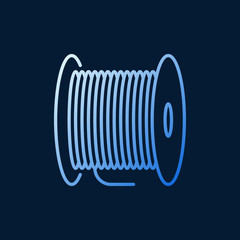 Vector fiber optic cable bobbin concept blue outline icon on dark background