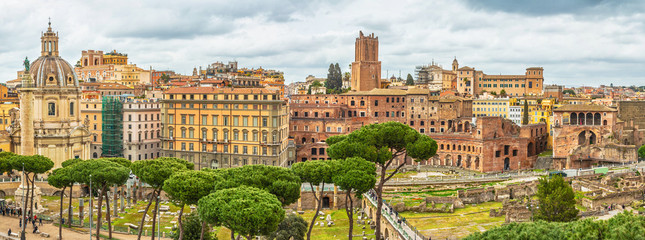 Scenic shot of Rome with Roman Forum, Italy.