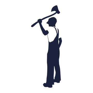 recommend clip art: Lumberjack worker standing with axe. Lumberman silhouette