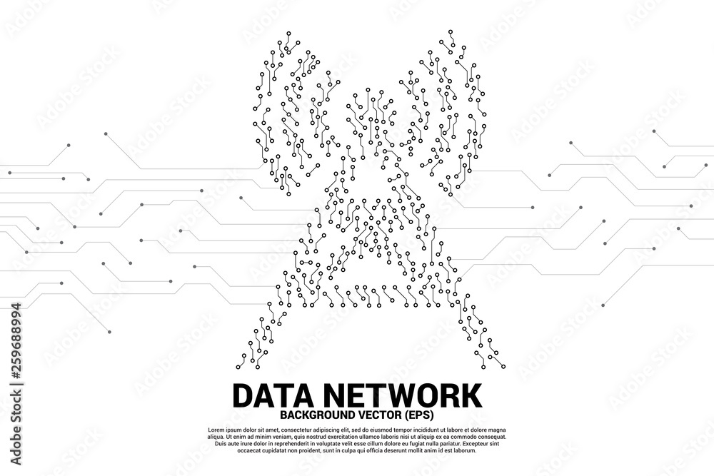 Poster Vector antenna tower icon dot connect line circuit board style mobile data icon. Concept for data transfer of mobile and wi-fi data network.
