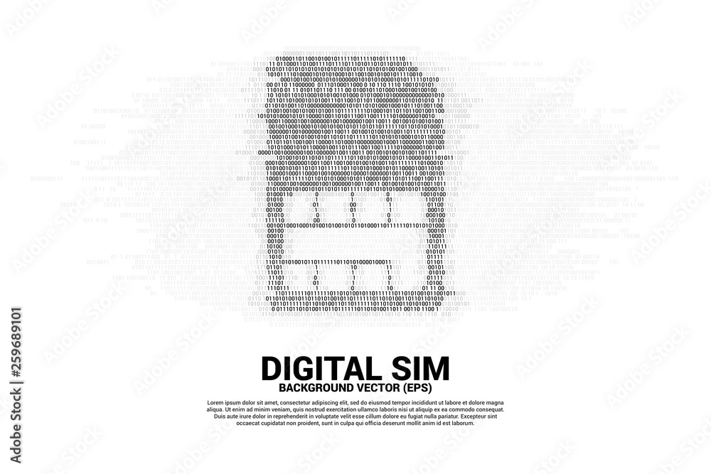Poster sim card icon with one and zero binary code digit matrix style. Concept for digital sim card technology and network.