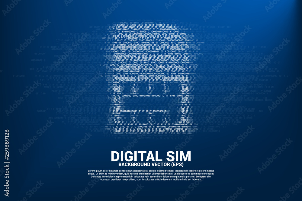 Aufkleber sim card icon with one and zero binary code digit matrix style. Concept for digital sim card technology and network.