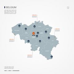 Belgium map with borders, cities, capital and administrative divisions. Infographic vector map. Editable layers clearly labeled.