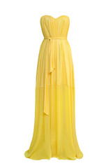 Luxury evening yellow dress with isolated on white background