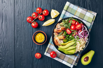 healthy chicken bowl with couscous and veggies