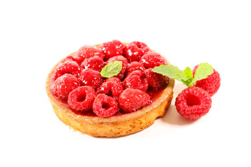 raspberry tart isolated on white background