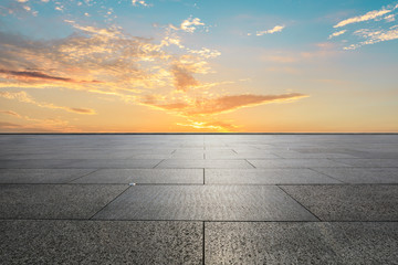 Empty square floor and beautiful sky clouds at sunset