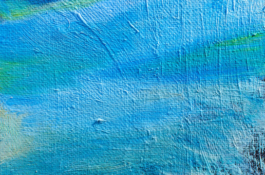 Abstract colorful oil painting on canvas. Oil paint texture with brush and palette knife strokes. Multi colored wallpaper. Macro close up acrylic background. Sea or ocean imitation. Modern art concept