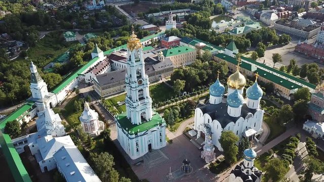 Panoramic view of unique monastery complex of Trinity Lavra of St. Sergius in sunny day, Sergiev Posad, Moscow region, Russia