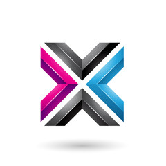 Blue Black and Magenta Square Shaped Letter X Vector Illustration