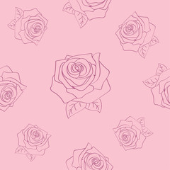 Floral seamless pattern with roses. Sketch style. Colorful background with flower bloom, summer theme. Vector holiday illustration, pastel texture.