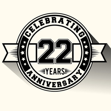 Celebrating 22 years anniversary logo vintage emblem. Retro vector background.