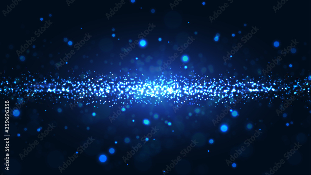 Poster shining abstract particles background. dynamic particle explosions background from the arrangement o
