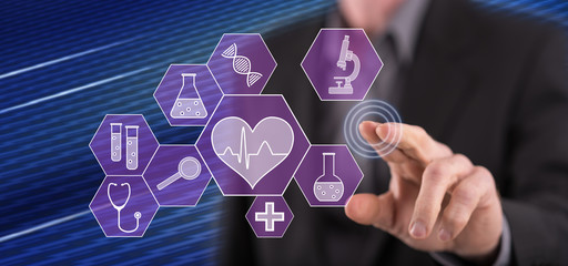 Man touching a medical technology concept