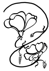 Abstract flowers, black linear drawing. Black simple hand drawn illustration, plants isolated on white background for fabric design. Abstract floral linear pattern. Design element collection