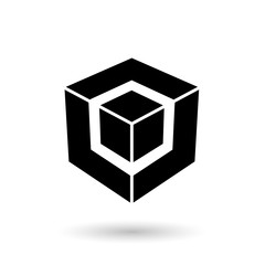 Monochrome Black Cube in Cube Vector Illustration